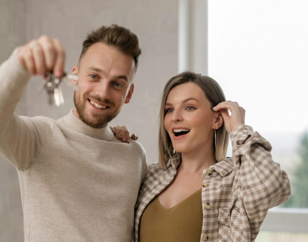 Happy couple in new home