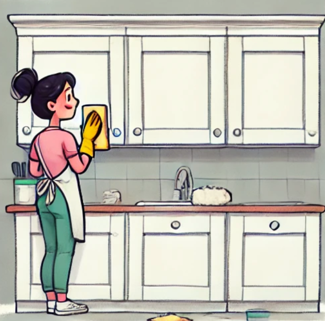 Step 1 cleaning kitchen cupboards